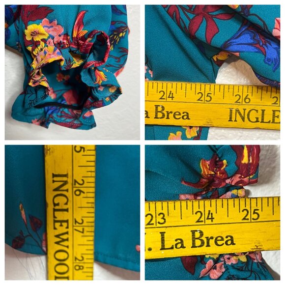 Pioneer Woman Teal Floral Long Sleeve Blouse XXXL Polyester Casual Comfortable - Picture 11 of 16